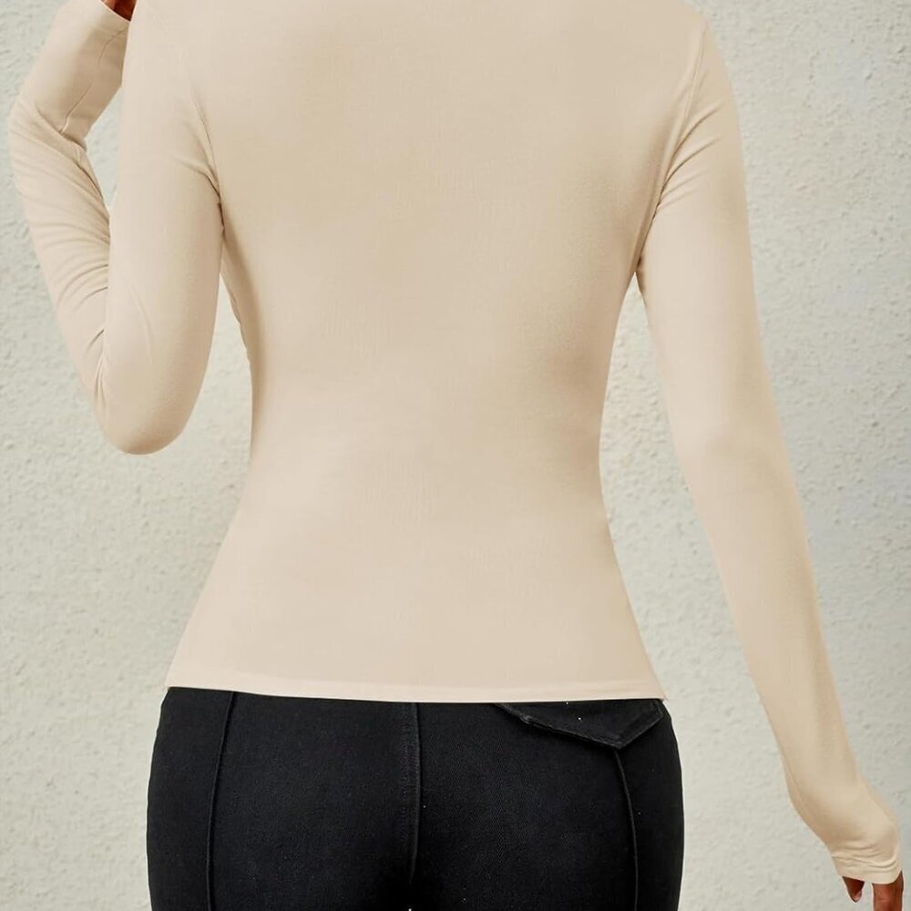 Women's Long Sleeve Ruched Neck Top Durable Viscose Slim Fit Fall Outfits - Picture 4 of 5